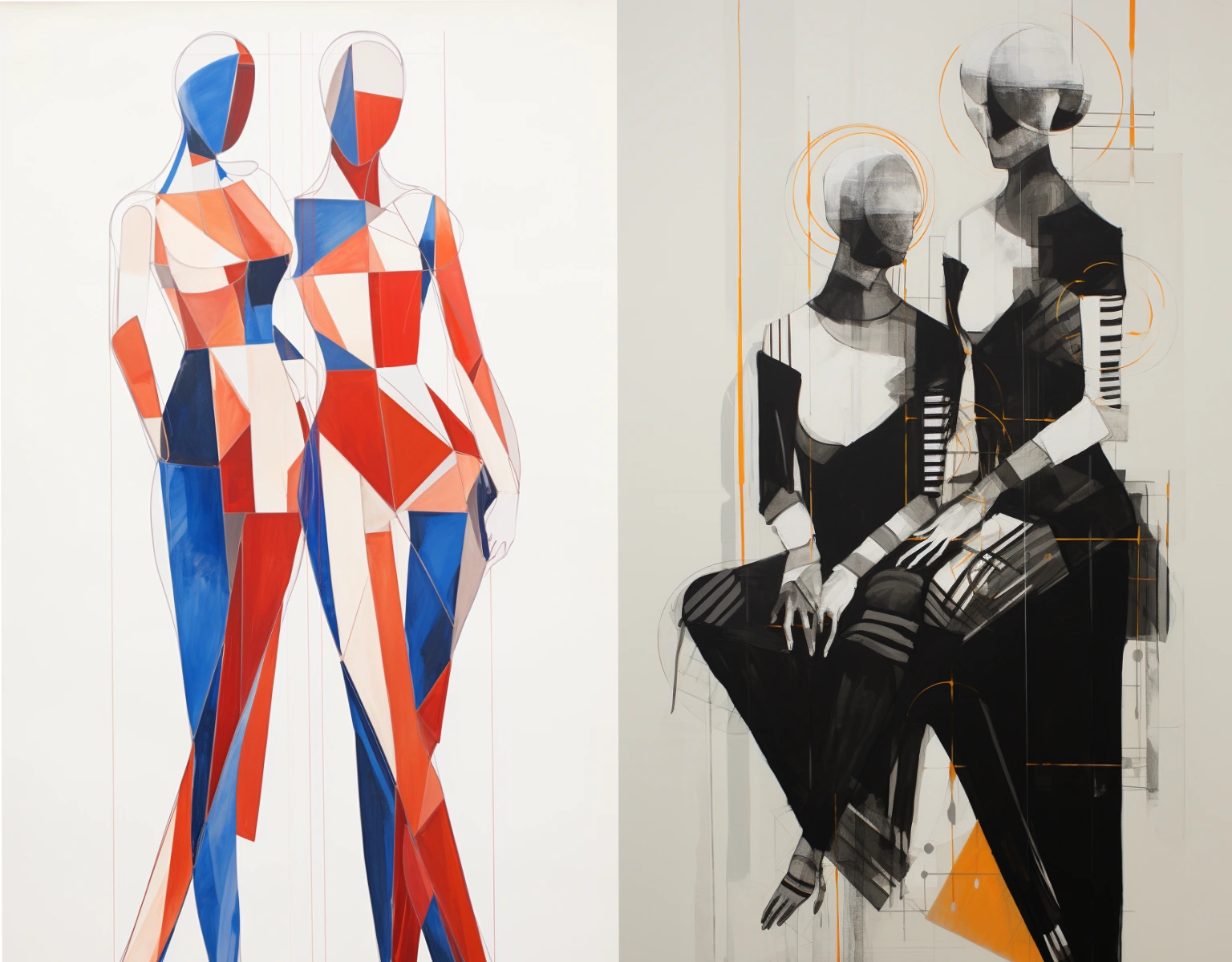 Geometrische Figuren in Rot Blau und Weiß auf hellem Hintergrund
