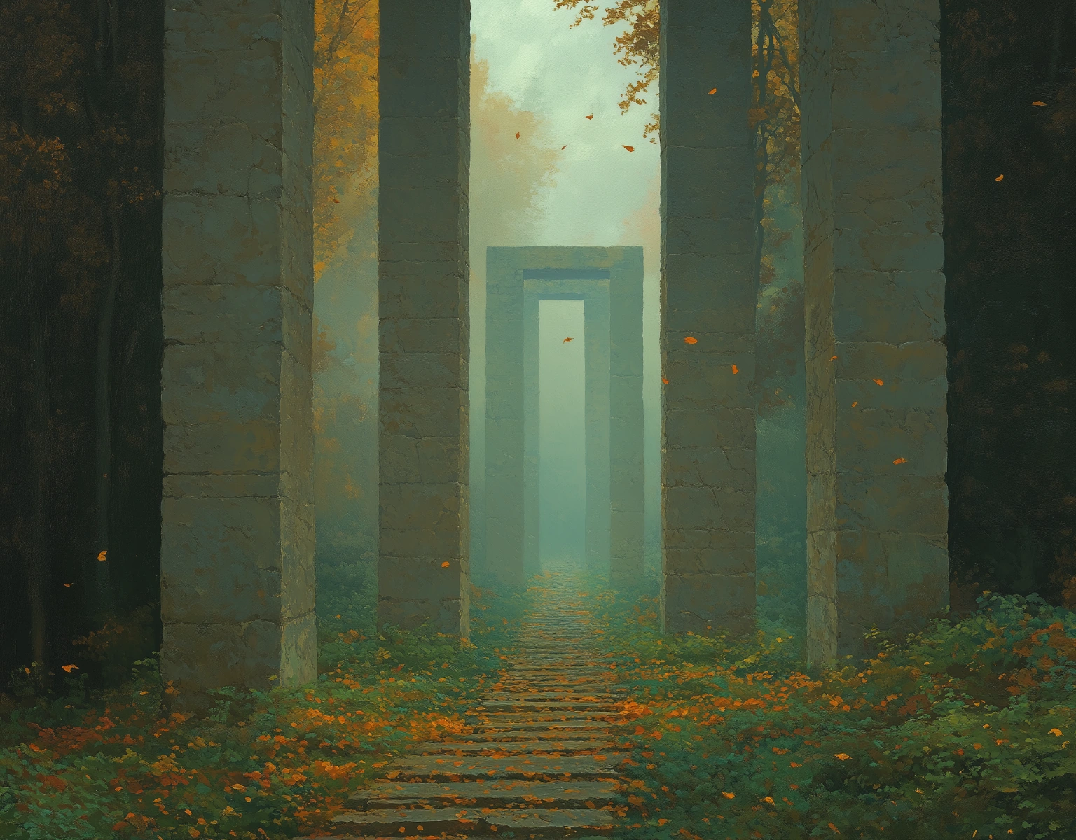 Atmosphärischer Wald mit leuchtender Tür