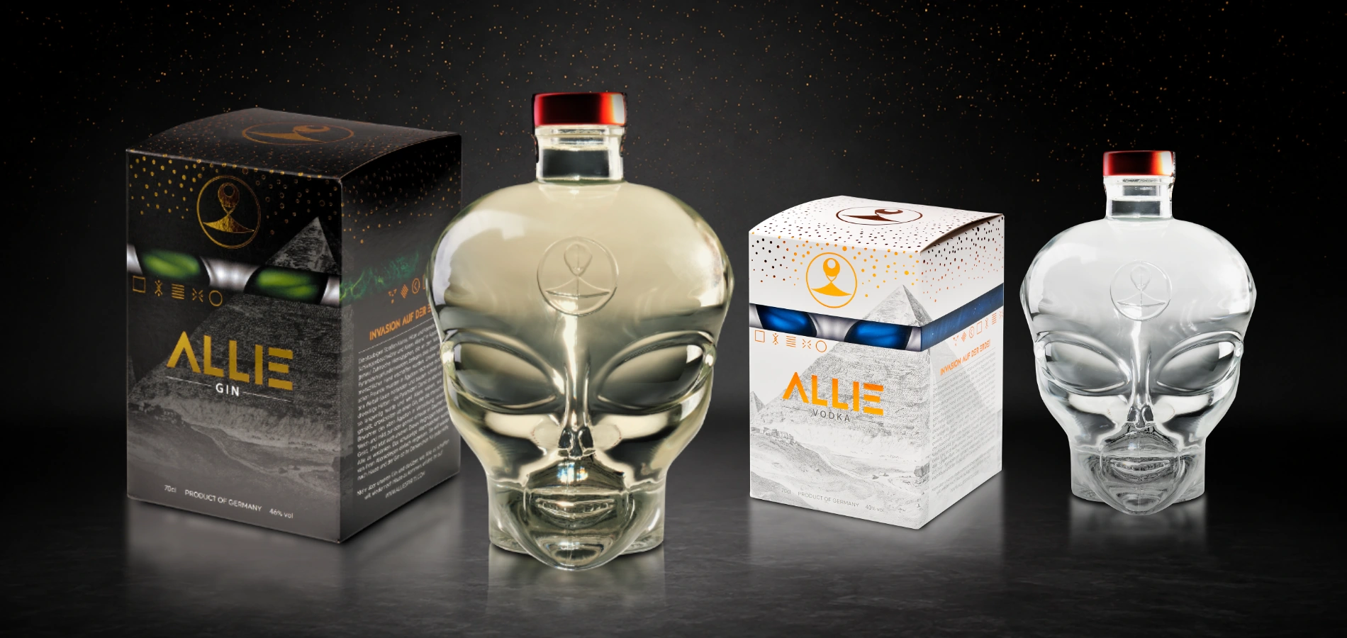 ALLIE Spirits Gin und Vodka mit Packaging