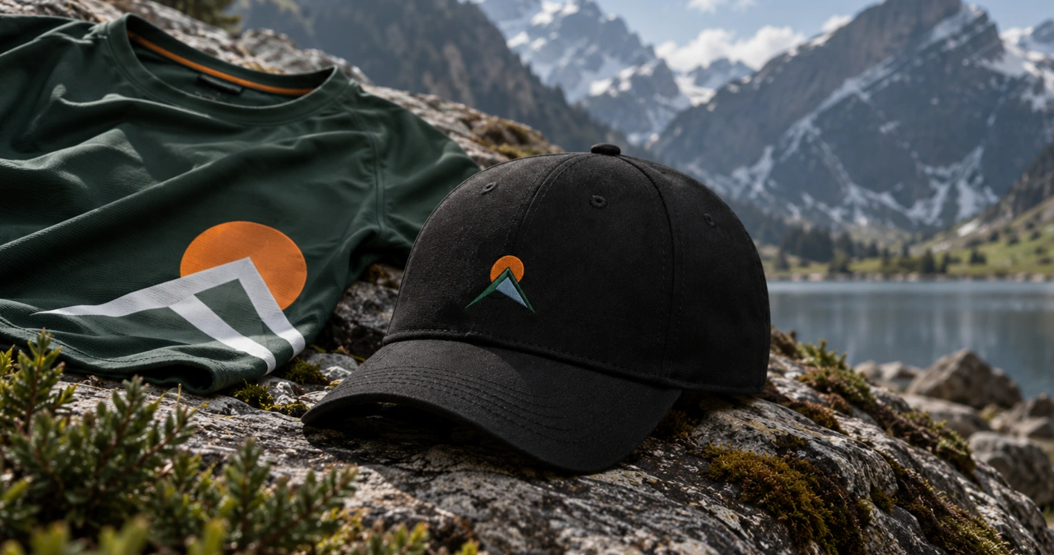 Outdoor-Cap mit geometrischem Bergsignet